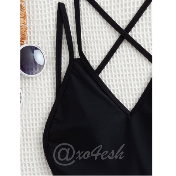 Strappy Back Black One Piece Swimsuit - Picture 3 of 7